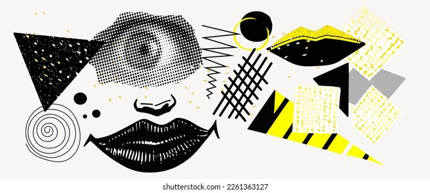vector ocular semitonio universal trendy textura geométrica brillante conjunto de formas negrita, labios femeninos, amarillo y negro