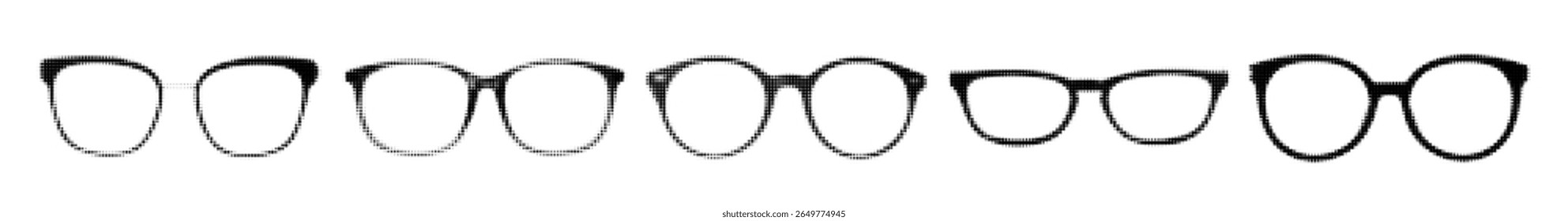 Conjunto de Vector de gafas de semitono, Colección de marcos punteados retro, gafas aisladas en blanco y negro