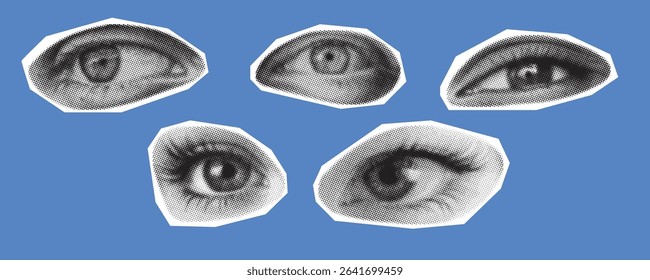 Halftone Eyes Vector Illustration on Blue Background