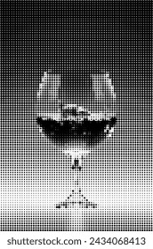 Halftone face pattern of the wine glass.