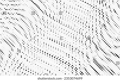 La textura de degradado de semitono se desvaneció. Grunge el fondo de la rejilla de medio tono. Papel tapizado de arena blanca y negra. Fondo vectorial retro pixilado. Elemento de diseño con puntos.