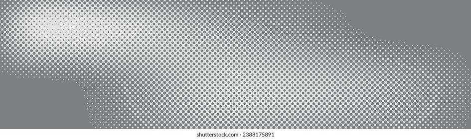 La textura de degradado de semitono se desvaneció. Grunge el fondo de la rejilla de medio tono. Papel tapizado de arena blanca y negra. Resumen de los puntos grises de medio tono gradiente sobre fondo blanco, Diseño de inclinación curvado retorcido.