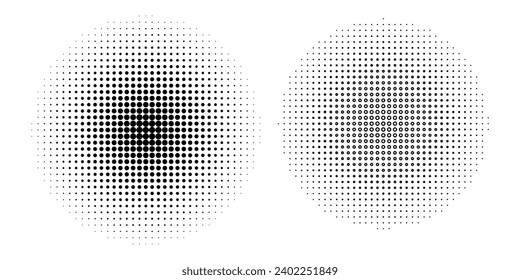 Halftone faded gradient texture. Grunge halftone grit background. White and black sand noise wallpaper. Retro pixilated vector backdrop Circle halftone. Abstract dotted circles, round halftones 