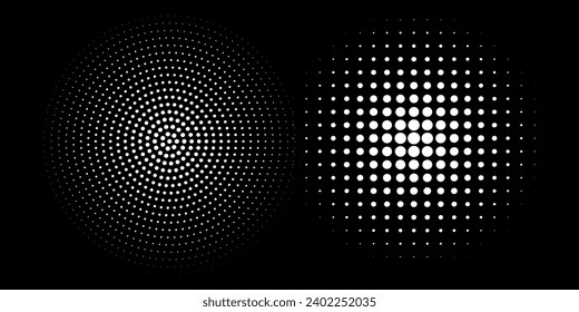 Halftone faded gradient texture. Grunge halftone grit background. White and black sand noise wallpaper. Retro pixilated vector backdrop Circle halftone. Abstract dotted circles, round halftone modern