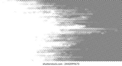 Halftone faded gradient texture. Grunge halftone grit background. White and black sand noise wallpaper. Retro pixilated vector backdrop