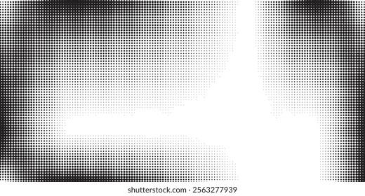 Halftone faded gradient texture. Grunge halftone grit background. White and black sand noise wallpaper. Retro pixilated vector backdrop