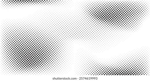 Halftone faded gradient texture. Grunge halftone grit background. White and black sand noise wallpaper. Retro pixilated vector backdrop