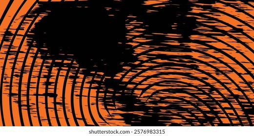Halftone faded gradient texture with grunge brush strokes. Orange and black banner with grunge frame and dotted texture. vektor