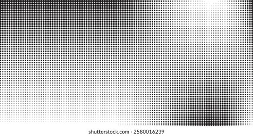 Halftone faded gradient texture. Grunge halftone grit background. White and black sand noise wallpaper. Retro pixilated vector backdrop