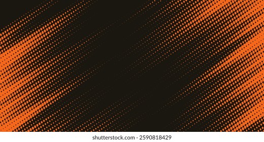 Halftone faded gradient texture with grunge brush strokes. Orange and black banner with grunge frame and dotted texture.