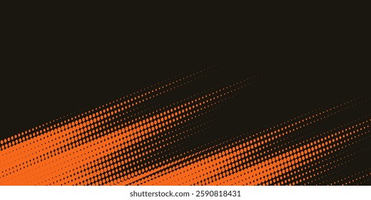 Halftone faded gradient texture with grunge brush strokes. Orange and black banner with grunge frame and dotted texture.