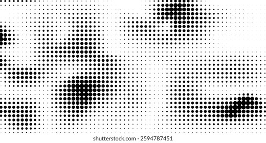 Halftone faded gradient texture. Grunge halftone grit background. White and black sand noise wallpaper. Retro pixilated vector backdrop