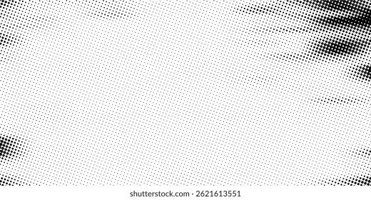 Halftone faded gradient texture. Grunge halftone grid background. White and black sand noise wallpaper. Retro pixelated vector backdrop