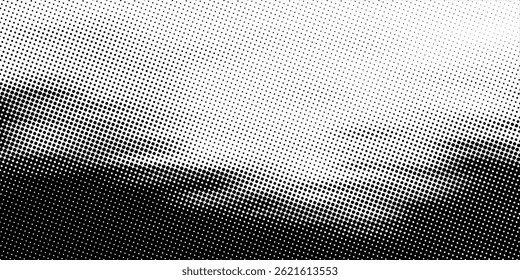 Halftone faded gradient texture. Grunge halftone grid background. White and black sand noise wallpaper. Retro pixelated vector backdrop