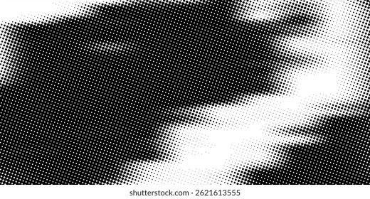 Halftone faded gradient texture. Grunge halftone grid background. White and black sand noise wallpaper. Retro pixelated vector backdrop