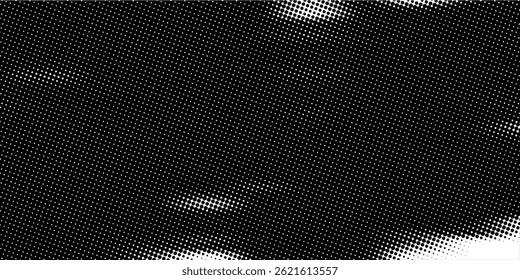 Halftone faded gradient texture. Grunge halftone grid background. White and black sand noise wallpaper. Retro pixelated vector backdrop