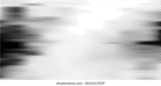 Textura degradada semitono. Fondo de rejilla de semitono Grunge. Fondo de pantalla de ruido de arena blanca y negra. Fondo de Vector pixelado retro