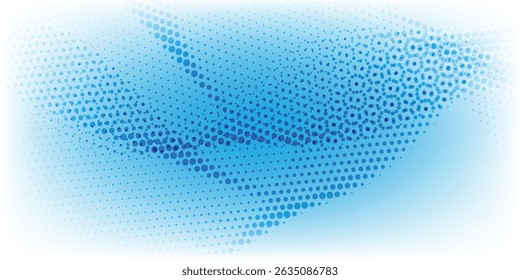 Halftone faded gradient texture. Grunge halftone grit background. White and blue sand noise wallpaper. Retro pixilated vector backdrop