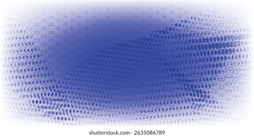 Halftone faded gradient texture. Grunge halftone grit background. White and blue sand noise wallpaper. Retro pixilated vector backdrop