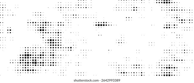Halftone faded gradient texture. Grunge halftone grit background. White and black sand noise wallpaper. Retro pixilated vector backdrop