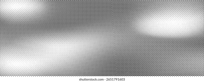 Halftone faded gradient texture. Grunge halftone grit background. White and black sand noise wallpaper. Vector Retro pixilated