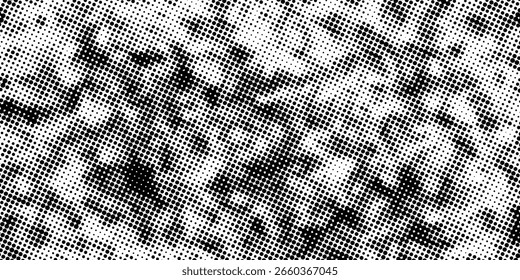 Textura de gradiente desbotado de meio-tom. Fundo de grão de meio-tom grunge. Papel de parede de ruído de areia branca e preta. Tela de fundo de vetor com pixels retrô