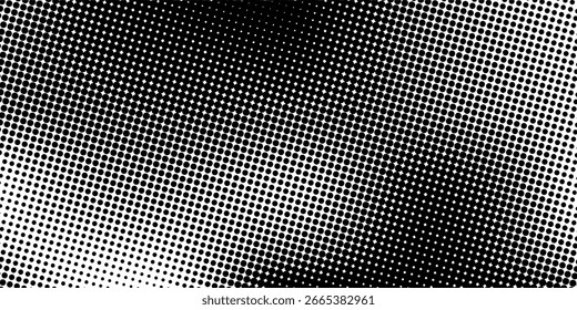 Halftone faded gradient texture. Grunge halftone grit background. White and black sand noise wallpaper. Abstract halftone gray dots gradient on white background, Curved twisted slanting design.
