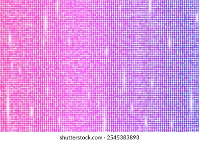 Halftone fading pink flowing into purple mosaic background, vector retro neon disco banner template.