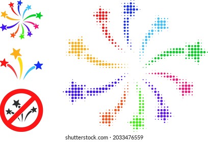 Halftone fireworks festival. Dotted fireworks festival designed with small circle elements. Vector illustration of fireworks festival icon on a white background.