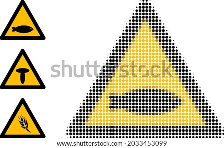 Halftone fish warning. Dotted fish warning made with small round pixels. Vector illustration of fish warning icon on a white background. Halftone pattern contains round elements.