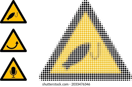 Halftone fishing warning. Dotted fishing warning designed with small circle pixels. Vector illustration of fishing warning icon on a white background. Halftone array contains circle pixels.