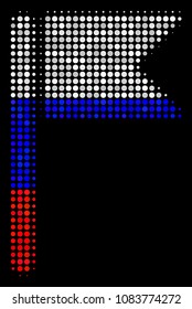 Halftone Flag pictogram colored in Russian state flag colors on a dark background. Vector pattern of flag icon made of circle items. Designed for political and Russian patriotic propaganda.