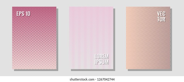 Halftone flat patterns abstract vector set. Minimalist geometry. Zigzag halftone lines wave stripes backdrops. Balanced posh mockups. Geometric covers of lines gradient flat patterns.