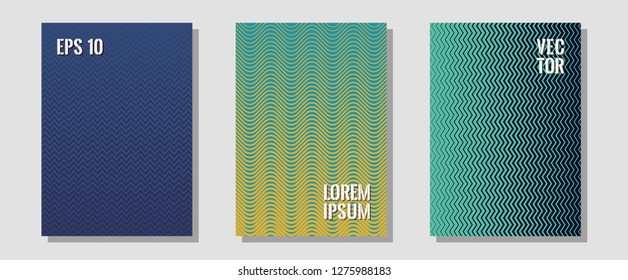Halftone flat patterns abstract vector set. Digital collection. Zigzag halftone lines wave stripes backdrops. Elegant patchy mockups. Geometric covers of lines gradient flat patterns.