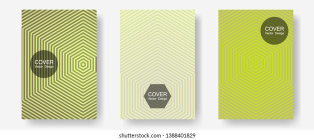 Halftone flat patterns abstract vector set. Minimal booklets. Halftone lines annual report templates. Minimalistic journals. Geometric covers of lines gradient flat patterns.