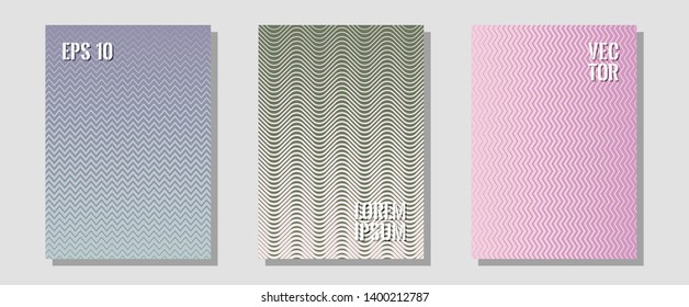 Halftone flat patterns abstract vector set. Modern branding. Zigzag halftone lines wave stripes backdrops. Presentation backdrops. Geometric covers of lines gradient flat patterns.
