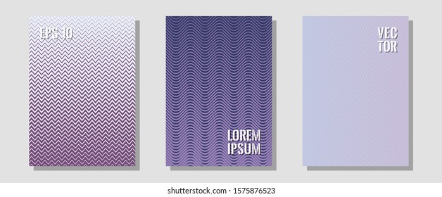 Halftone flat patterns abstract vector set. Neoteric composition. Zigzag halftone lines wave stripes backdrops. Digital collection. Geometric covers of lines gradient flat patterns.