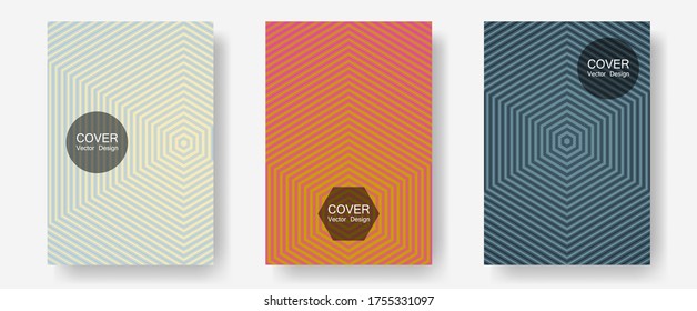 Halftone flat patterns abstract vector set. Simple book covers. Halftone lines annual report templates. Dynamic retro fashion. Geometric covers of lines gradient flat patterns.