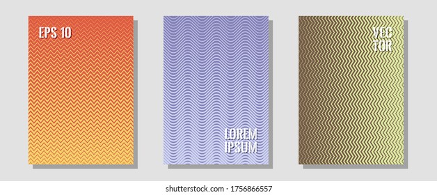 Halftone flat patterns abstract vector set. Laconic nifty mockups. Zigzag halftone lines wave stripes backdrops. Digital collection. Geometric covers of lines gradient flat patterns.