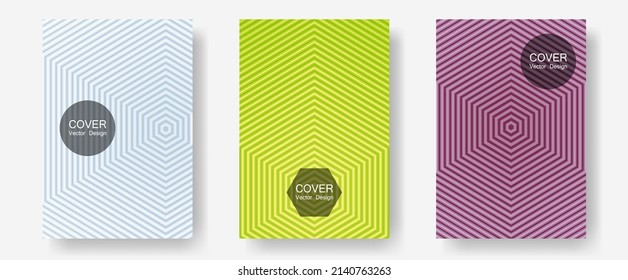 Halftone flat patterns abstract vector set. Music placards. Halftone lines annual report templates. Stylish print pages. Geometric covers of lines gradient flat patterns.