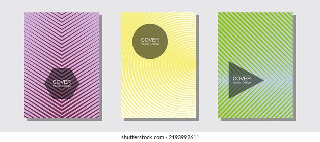 Halftone flat patterns abstract vector set. Neoteric composition. Halftone lines music poster background. Music placards. Geometric covers of lines gradient flat patterns.