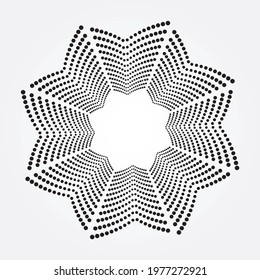 Halftone floral background. Dots abstract concentric circle. Spiral, swirl, twirl design element. Vector illustration.