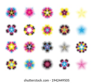 conjunto de vectores de color cmyc de flores de semitono