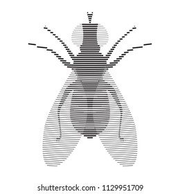 Halftone Fly Icon Isolated on White Background. Pest Symbol in Engraving Style