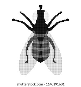 Halftone Fly Icon Isolated on White Background. Pest Symbol in Engraving Style