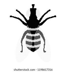 Halftone Fly Icon Isolated on White Background. Pest Symbol in Engraving Style