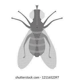 Halftone Fly Icon Isolated on White Background. Pest Symbol in Engraving Style