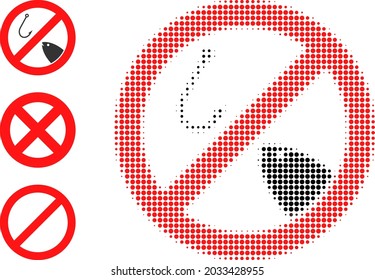 Halftone forbidden fishing. Dotted forbidden fishing designed with small round elements. Vector illustration of forbidden fishing icon on a white background. Halftone array contains round elements.