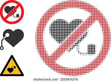 Halftone Forbidden Pacemaker. Dotted Forbidden Pacemaker Made With Small Round Dots. Vector Illustration Of Forbidden Pacemaker Icon On A White Background. Halftone Pattern Contains Round Dots.