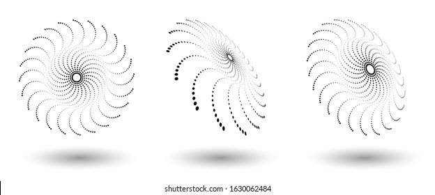 Halftone frame, abstract dots logo emblem design element for any project. Round icon or backgroud. Vector EPS10 illustration. Abstract dotted halftone vector with differents perspective